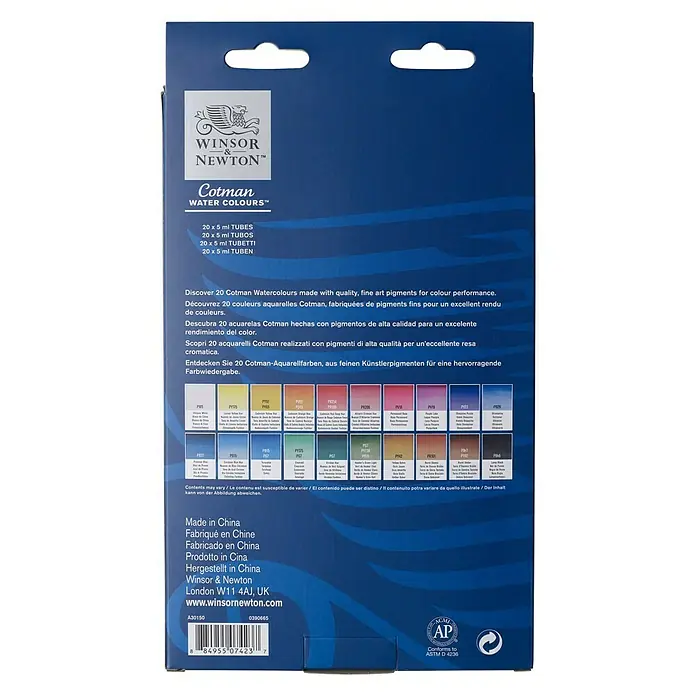 Winsor & Newton Cotman Aquarellfarben-Set - 20 Stk. x 5 ml, Tube - Rückansicht