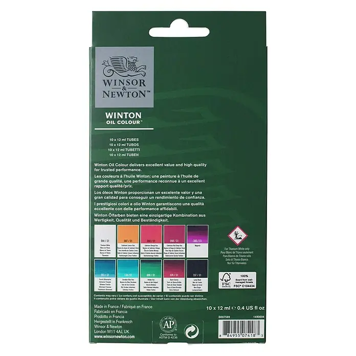 Winsor & Newton Winton Ölfarben-Set - 10 Stk. x 12 ml, Tube - Rückansicht