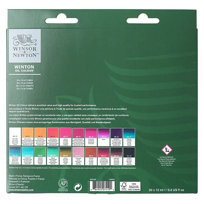 Winsor & Newton Winton Ölfarben-Set - 20 Stk. x 12 ml, Tube - Rückansicht