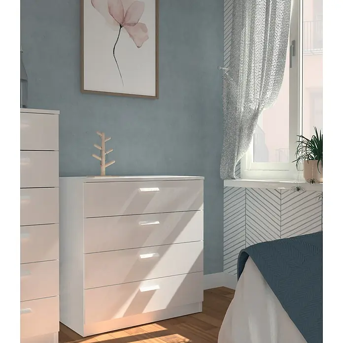 Muebles Pitarch Cómoda Tibet - L x An x Al: 40 x 74 x 78 cm, Blanco, Número de cajones: 4 ud. - Foto ambiente