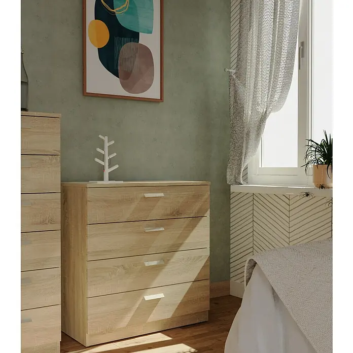 Muebles Pitarch Cómoda Tibet - L x An x Al: 40 x 74 x 78 cm, Roble, Número de cajones: 4 ud. - Foto ambiente
