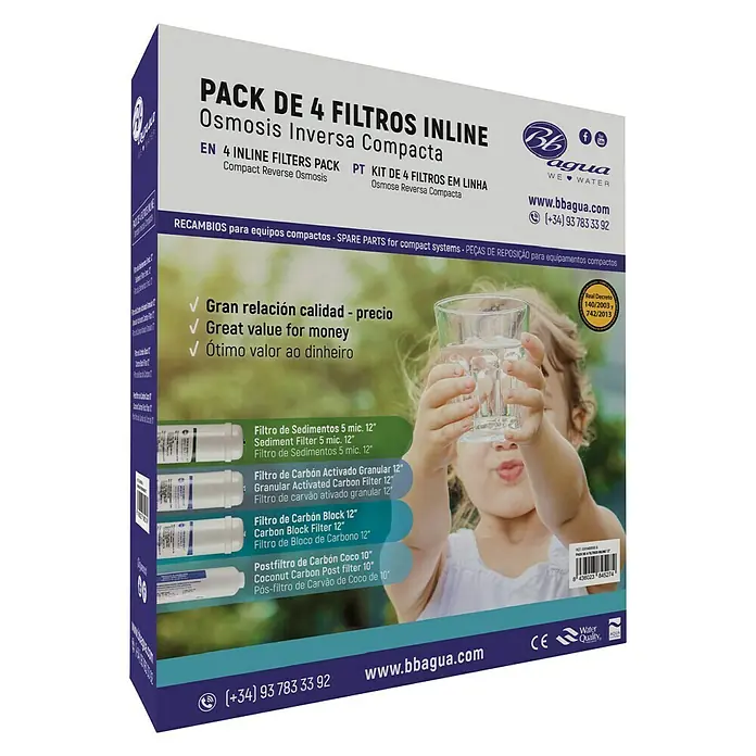 Bb agua Pack de filtros de ósmosis inline - 4 uds., Apto para: Equipos de ósmosis - Vista angular