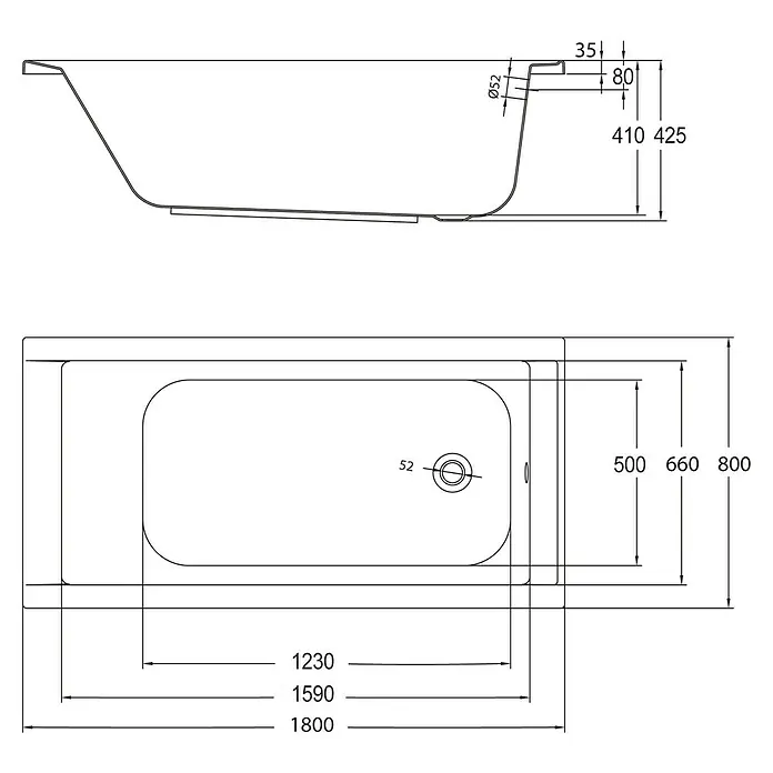 Ottofond Badewanne Filo - 180 x 80 cm, Sanitäracryl, Weiß