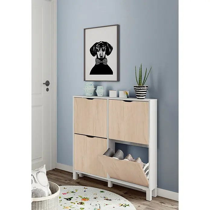 Muebles Pitarch Zapatero Kay - L x An x Al: 17 x 97 x 98 cm, Roble, Número de compartimentos: 4 ud. - Foto ambiente