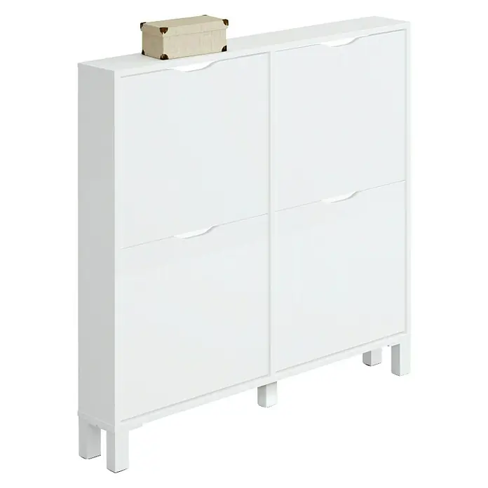 Muebles Pitarch Zapatero Kay - L x An x Al: 17 x 97 x 98 cm, Blanco, Número de compartimentos: 4 ud. - Vista angular
