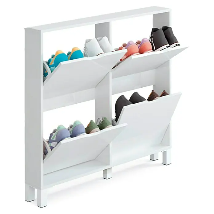 Muebles Pitarch Zapatero Kay - L x An x Al: 17 x 97 x 98 cm, Blanco, Número de compartimentos: 4 ud. - Producto en uso