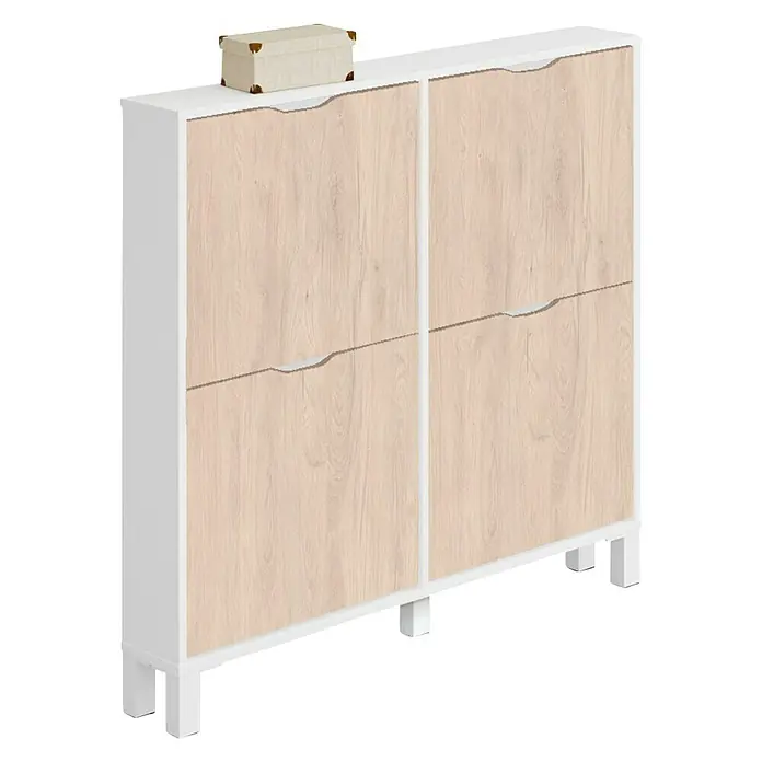 Muebles Pitarch Zapatero Kay - L x An x Al: 17 x 97 x 98 cm, Roble, Número de compartimentos: 4 ud. - Vista angular