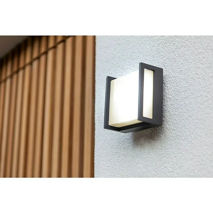 Lutec Aplique exterior LED Qubo - 8 W, Antracita, IP54 - Foto ambiente