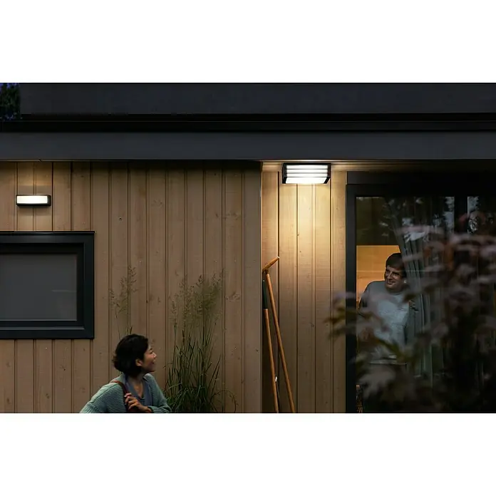Philips LED-Außendeckenleuchte Moonshine - 28 W, L x B x H: 26 x 26 x 8,1 cm, IP44 - Stimmungsaufnahme