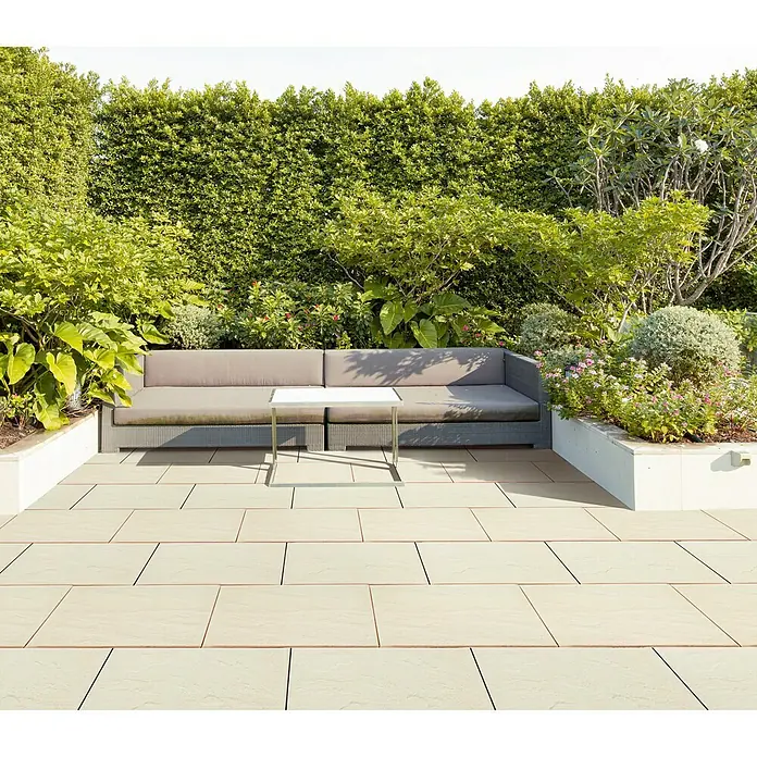Terrassenplatte Torino - L x B x S: 60 x 40 x 3,8 cm, Elfenbein, Beton - Stimmungsaufnahme