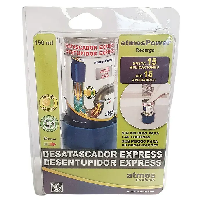 Atmos Desatascador express Atmospower Recarga - Válvulas de salida, Contenido: 150 ml - Vista frontal