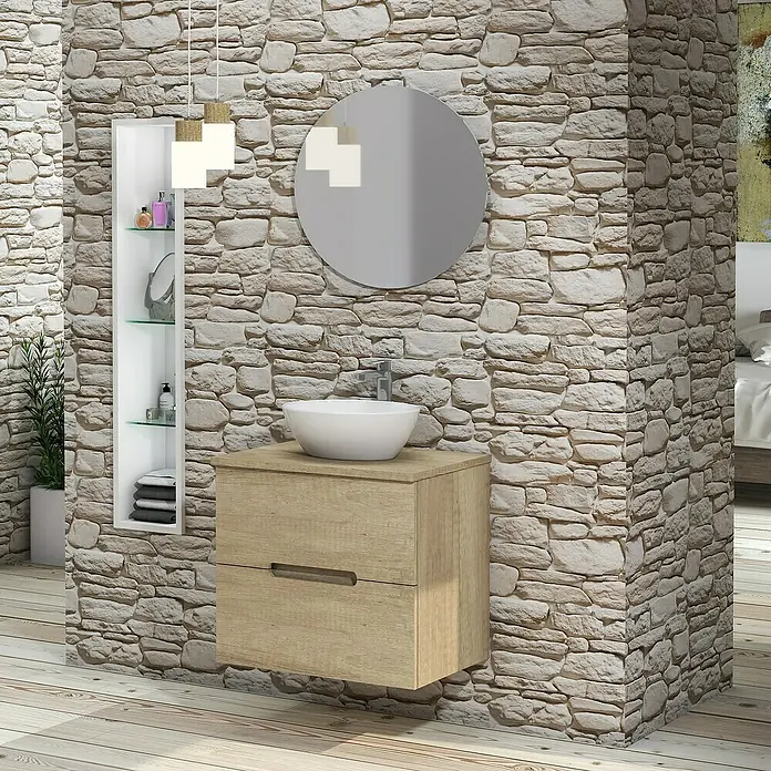 Conjunto de mueble de baño Loop Top - 60 cm, 4 piezas, Nature, Mate - Foto ambiente