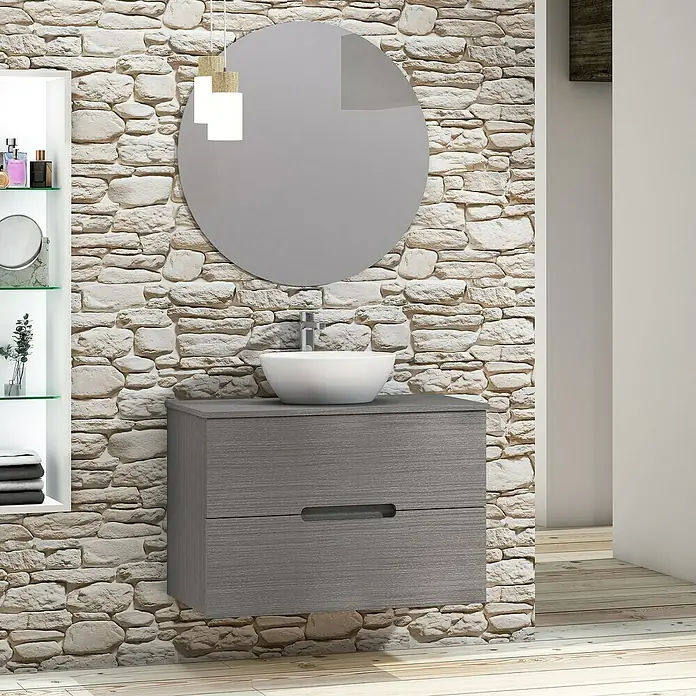 Conjunto de mueble de baño Loop Top - 80 cm, 4 piezas, Ceniza, Mate - Foto ambiente