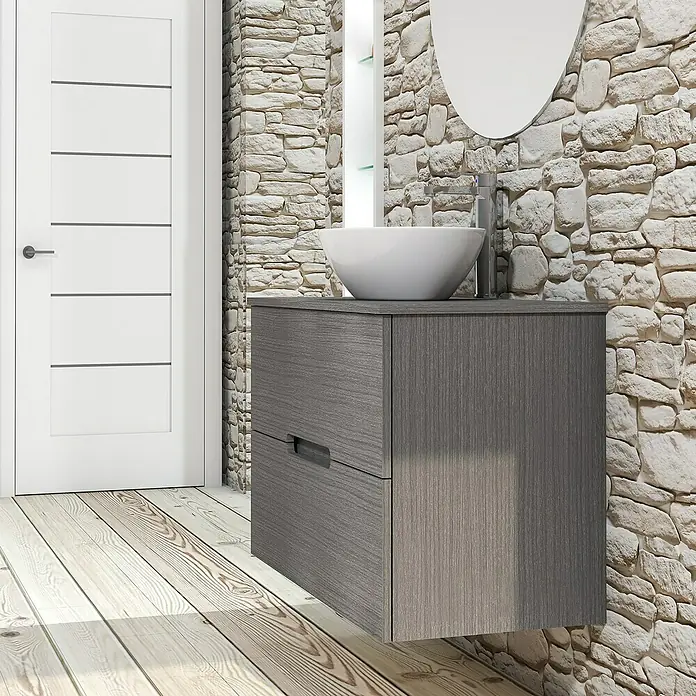 Conjunto de mueble de baño Loop Top - 80 cm, 4 piezas, Ceniza, Mate - Foto ambiente