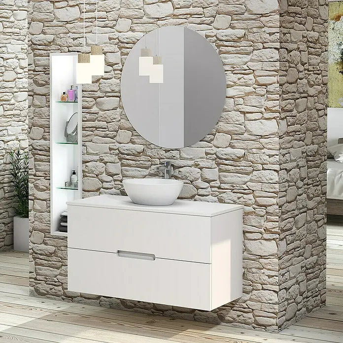 Conjunto de mueble de baño Loop Top - 100 cm, 4 piezas, Blanco, Mate - Foto ambiente
