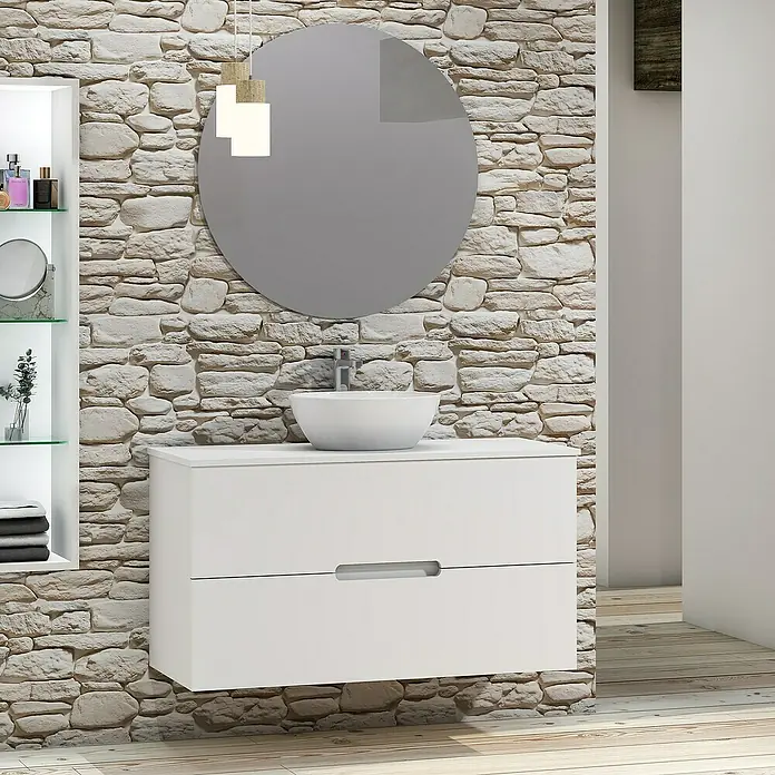 Conjunto de mueble de baño Loop Top - 100 cm, 4 piezas, Blanco, Mate - Foto ambiente