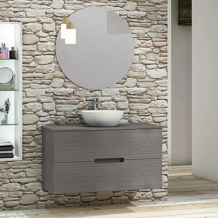 Conjunto de mueble de baño Loop Top - 100 cm, 4 piezas, Ceniza, Mate - Foto ambiente