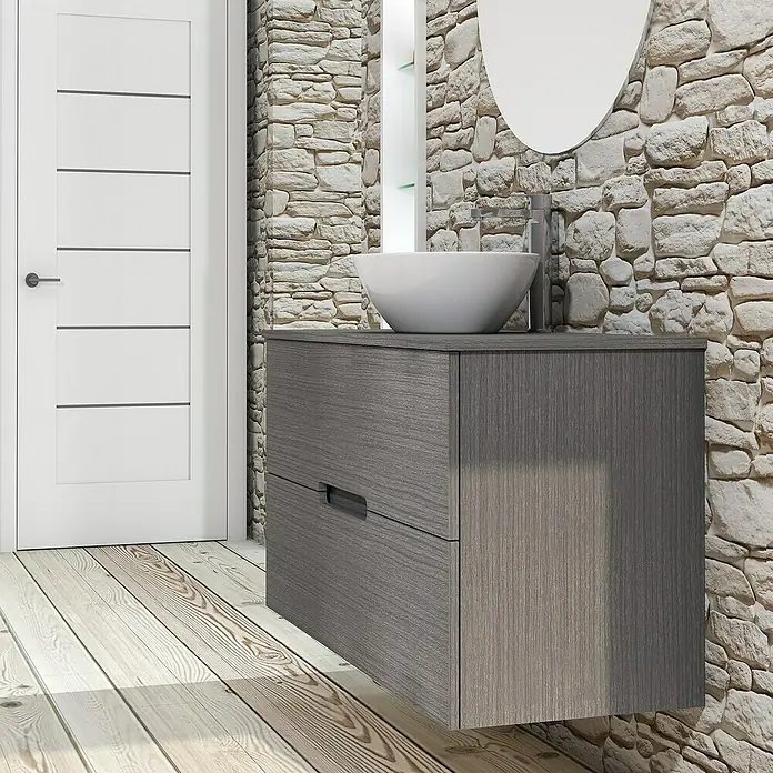 Conjunto de mueble de baño Loop Top - 100 cm, 4 piezas, Ceniza, Mate - Foto ambiente