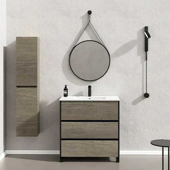 Conjunto de mueble de baño Africa - 80 cm, 3 piezas, Nebraska, Negro, Mate - Foto ambiente