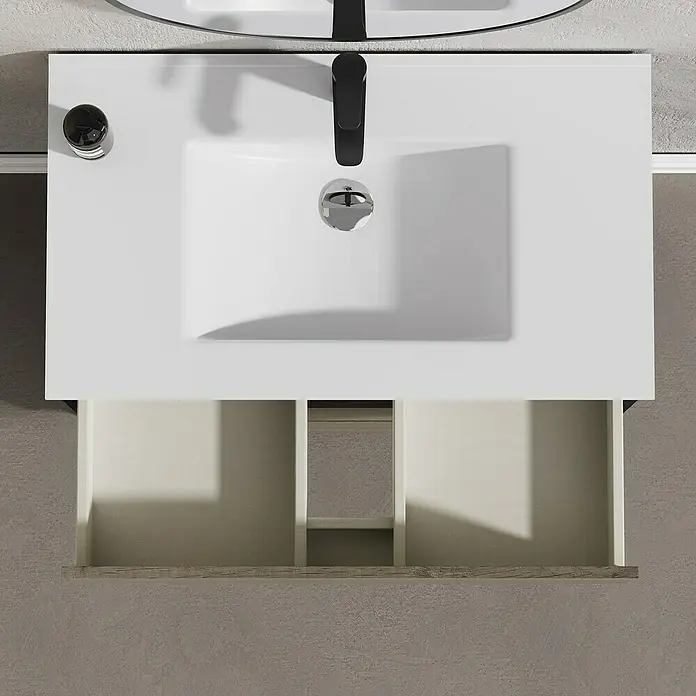 Conjunto de mueble de baño Africa - 80 cm, 3 piezas, Nebraska, Negro, Mate - Vista descendente