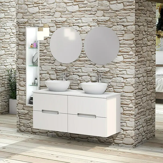 Conjunto de mueble de baño Loop Top - 120 cm, 6 piezas, Blanco, Mate - Foto ambiente