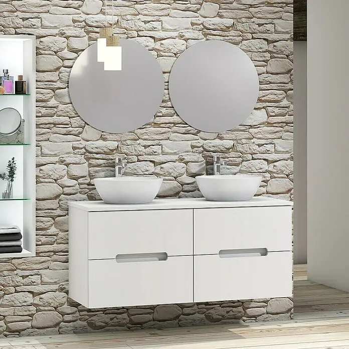 Conjunto de mueble de baño Loop Top - 120 cm, 6 piezas, Blanco, Mate - Foto ambiente