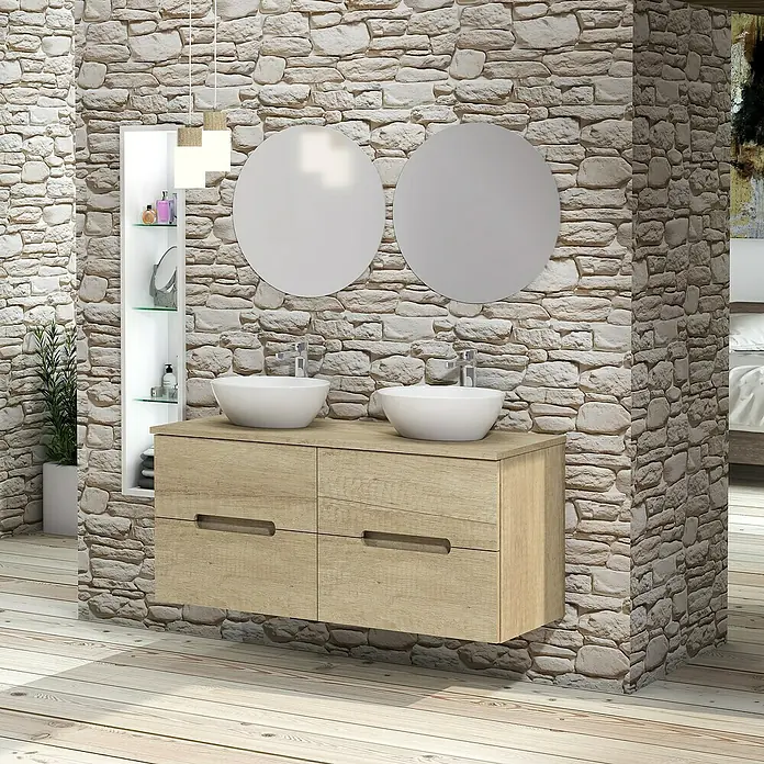 Conjunto de mueble de baño Loop Top - 120 cm, 6 piezas, Nature, Mate - Foto ambiente