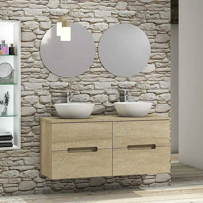 Conjunto de mueble de baño Loop Top - 120 cm, 6 piezas, Nature, Mate - Foto ambiente