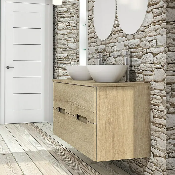 Conjunto de mueble de baño Loop Top - 120 cm, 6 piezas, Nature, Mate - Foto ambiente