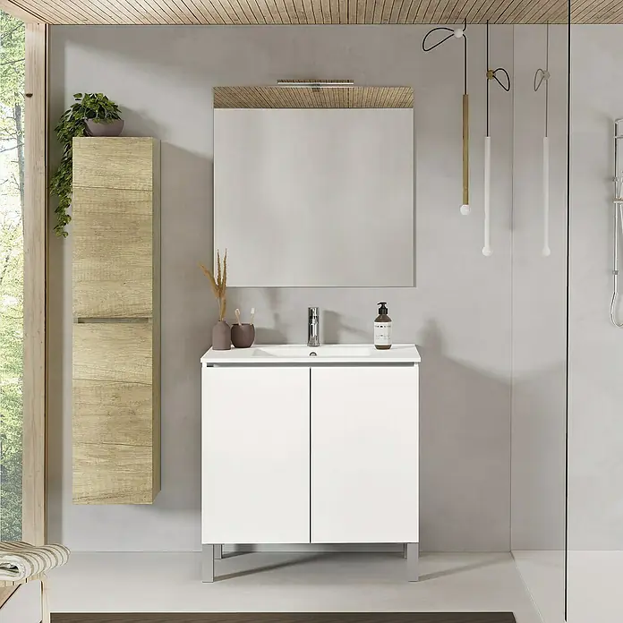 Conjunto de mueble de baño Versa - 80 cm, 3 piezas, Blanco, Mate - Foto ambiente