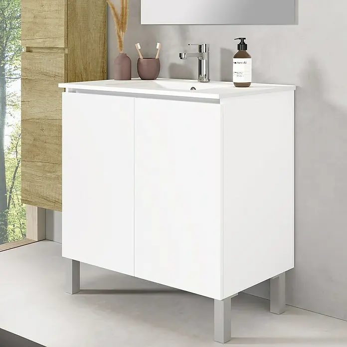 Conjunto de mueble de baño Versa - 80 cm, 3 piezas, Blanco, Mate - Foto ambiente