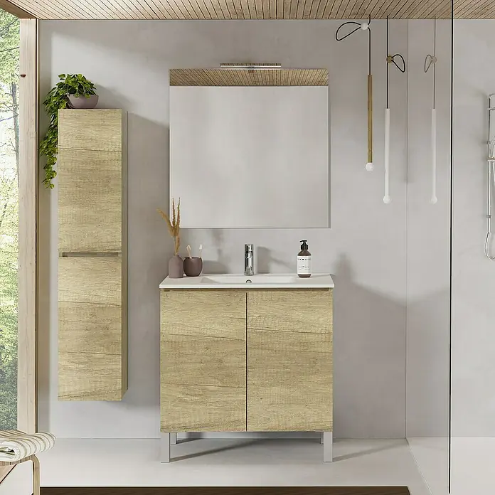 Conjunto de mueble de baño Versa - 80 cm, 3 piezas, Nature, Mate - Foto ambiente