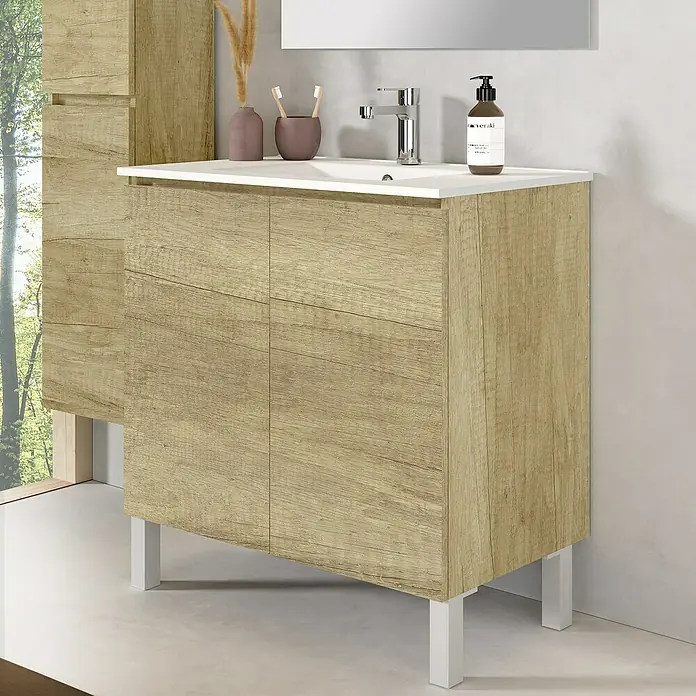 Conjunto de mueble de baño Versa - 80 cm, 3 piezas, Nature, Mate - Foto ambiente