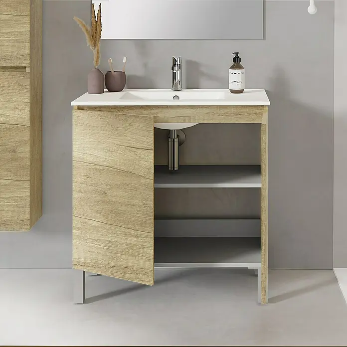 Conjunto de mueble de baño Versa - 80 cm, 3 piezas, Nature, Mate - Foto ambiente