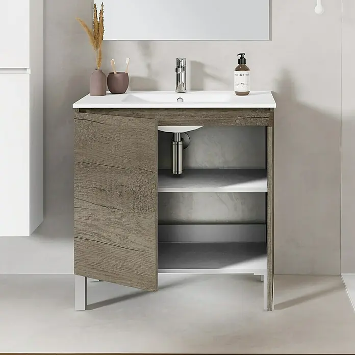 Conjunto de mueble de baño Versa - 80 cm, 3 piezas, Nebraska, Mate - Foto ambiente