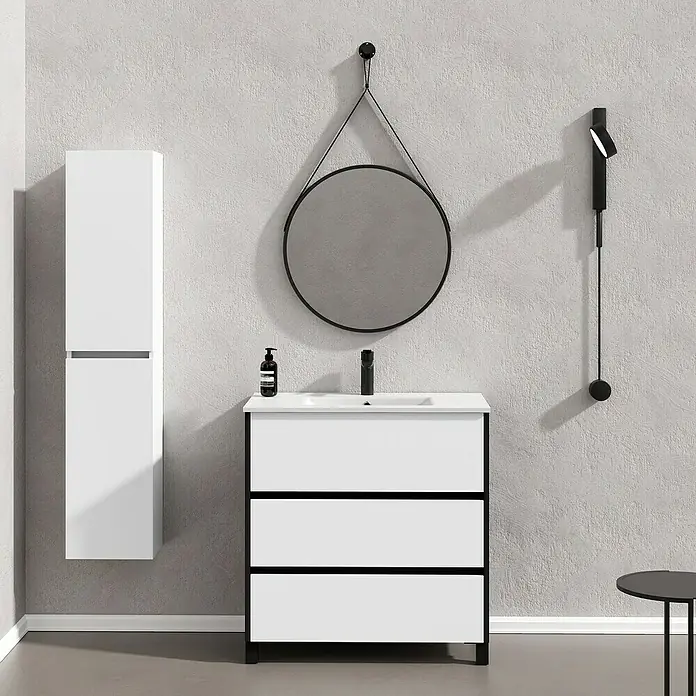 Conjunto de mueble de baño Africa - 80 cm, 3 piezas, Blanco/Negro, Mate - Foto ambiente