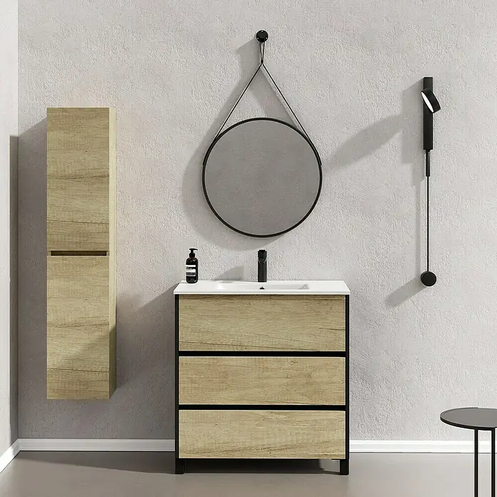Conjunto de mueble de baño Africa - 80 cm, 3 piezas, Nature, Negro, Mate - Foto ambiente