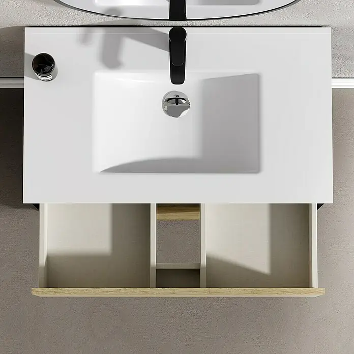 Conjunto de mueble de baño Africa - 80 cm, 3 piezas, Nature, Negro, Mate - Vista descendente