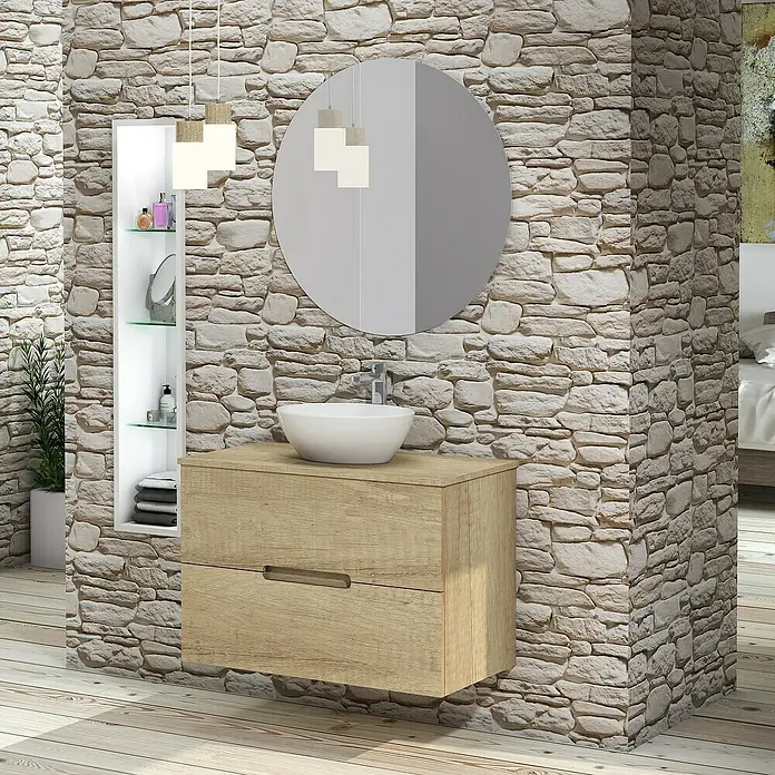 Conjunto de mueble de baño Loop Top - 80 cm, 4 piezas, Nature, Mate - Foto ambiente
