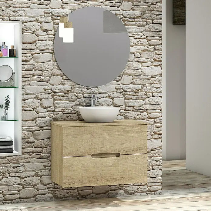 Conjunto de mueble de baño Loop Top - 80 cm, 4 piezas, Nature, Mate - Foto ambiente