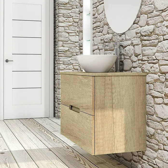 Conjunto de mueble de baño Loop Top - 80 cm, 4 piezas, Nature, Mate - Foto ambiente