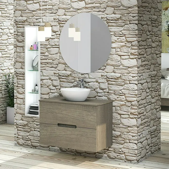 Conjunto de mueble de baño Loop Top - 80 cm, 4 piezas, Nebraska, Mate - Foto ambiente