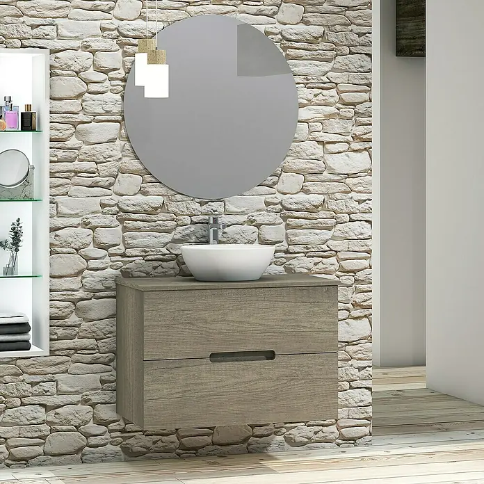 Conjunto de mueble de baño Loop Top - 80 cm, 4 piezas, Nebraska, Mate - Foto ambiente