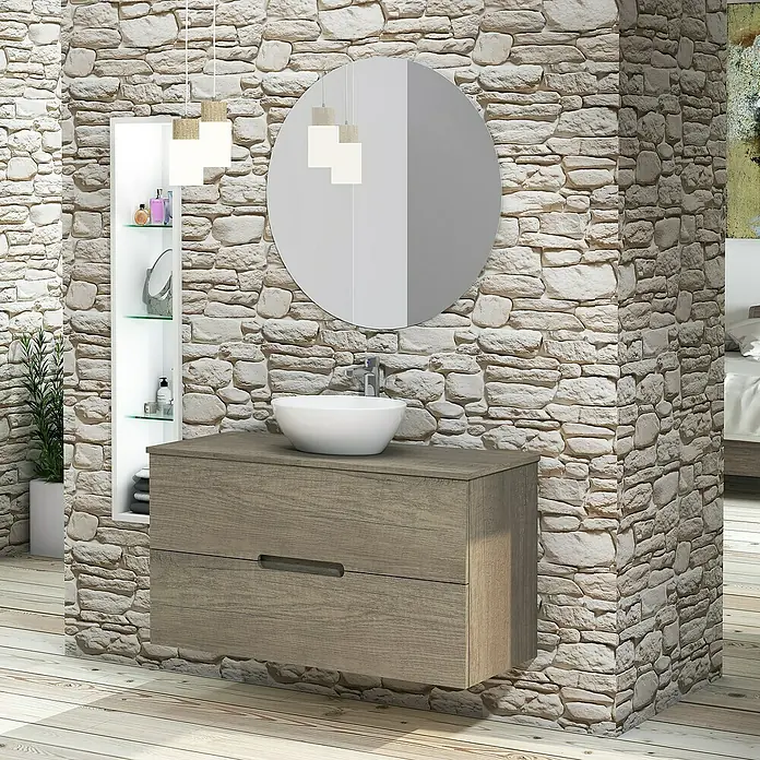 Conjunto de mueble de baño Loop Top - 100 cm, 4 piezas, Nebraska, Mate - Foto ambiente