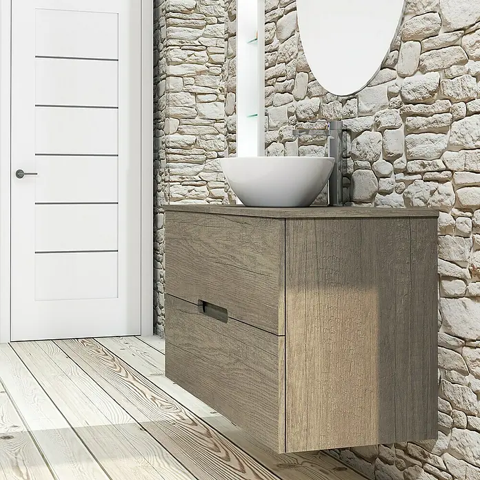Conjunto de mueble de baño Loop Top - 100 cm, 4 piezas, Nebraska, Mate - Foto ambiente