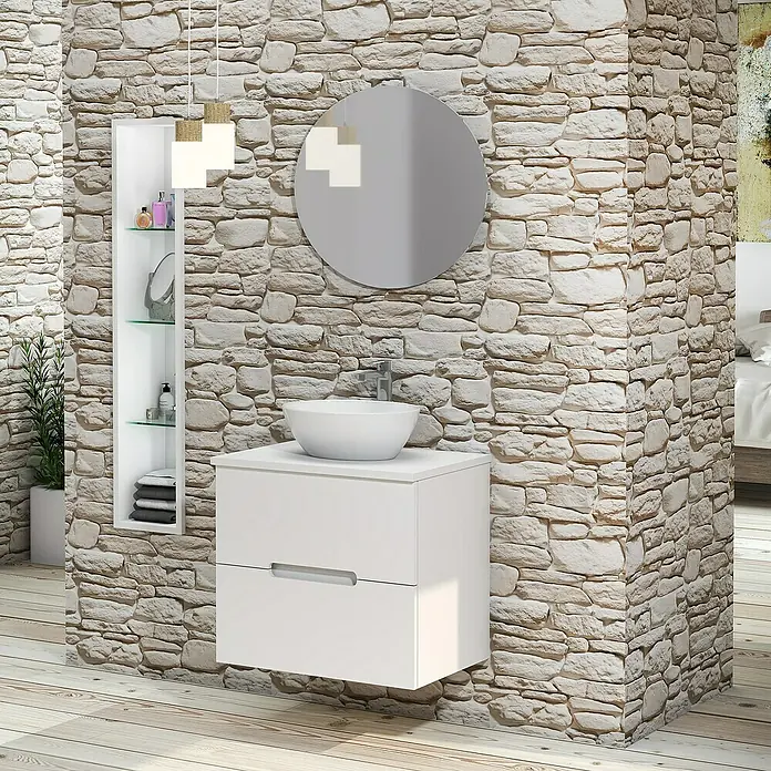 Conjunto de mueble de baño Loop Top - 60 cm, 4 piezas, Blanco, Mate - Foto ambiente