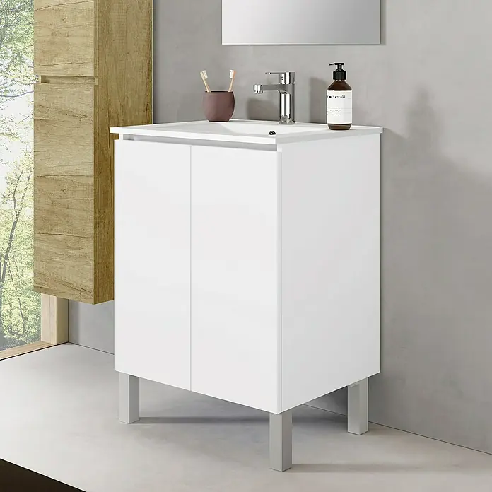 Conjunto de mueble de baño Versa - 60 cm, 3 piezas, Blanco, Mate - Foto ambiente