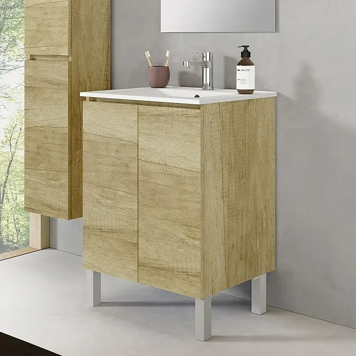 Conjunto de mueble de baño Versa - 60 cm, 3 piezas, Nature, Mate - Foto ambiente