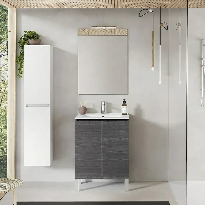 Conjunto de mueble de baño Versa - 60 cm, 3 piezas, Ceniza, Mate - Foto ambiente