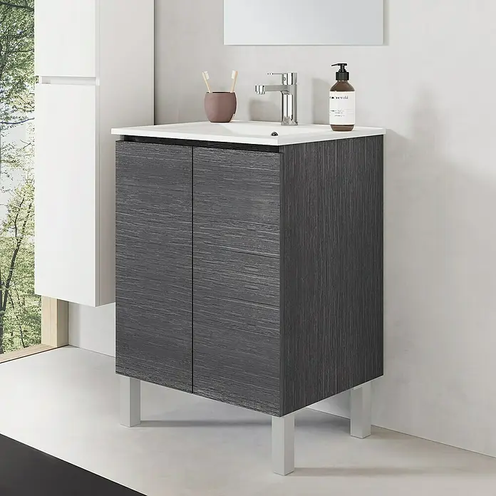 Conjunto de mueble de baño Versa - 60 cm, 3 piezas, Ceniza, Mate - Foto ambiente
